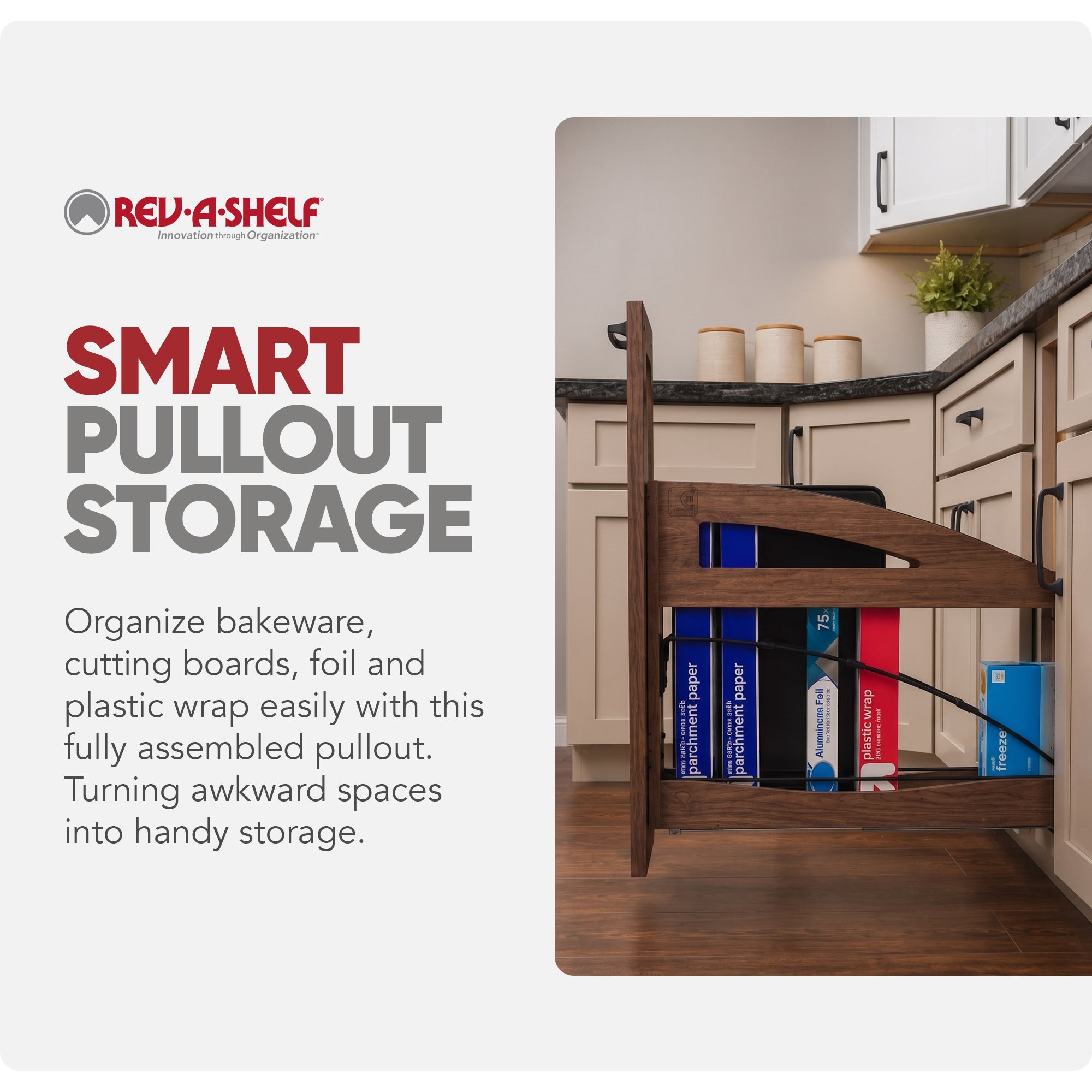 Rev-A-Shelf Pullout Tray Divider with Soft-Close for 12” Base Cabinets - VMInnovations
