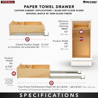 Rev-A-Shelf Kitchen Paper Towel Holder with Soft-Close for 18” Base Cabinets