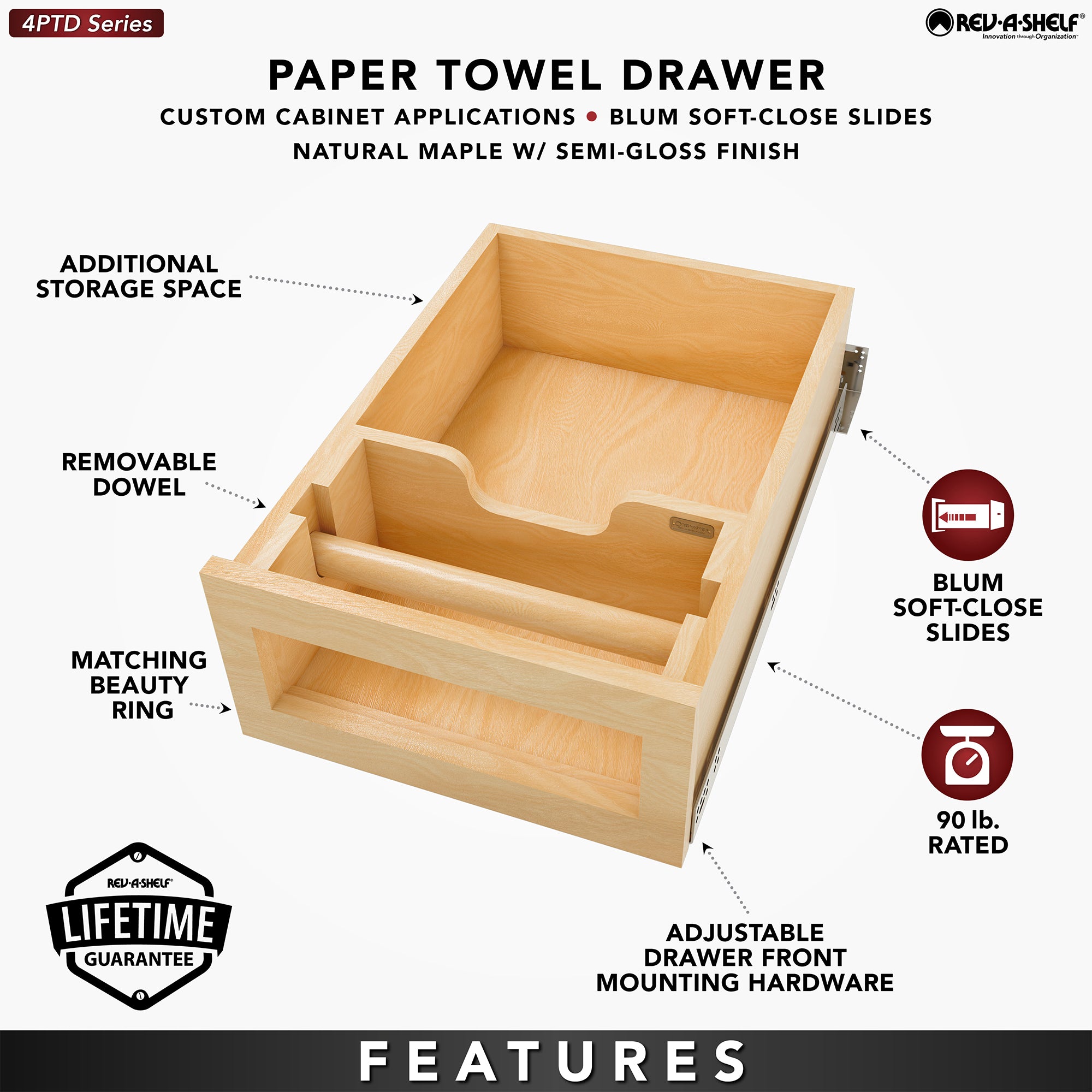 Rev-A-Shelf Kitchen Paper Towel Holder with Soft-Close for 18” Base Cabinets