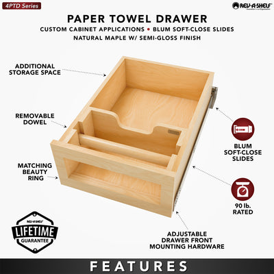 Rev-A-Shelf Kitchen Paper Towel Holder with Soft-Close for 18” Base Cabinets