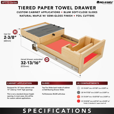 Rev-A-Shelf Kitchen Paper Towel Holder with Soft-Close for 18” Base Cabinets