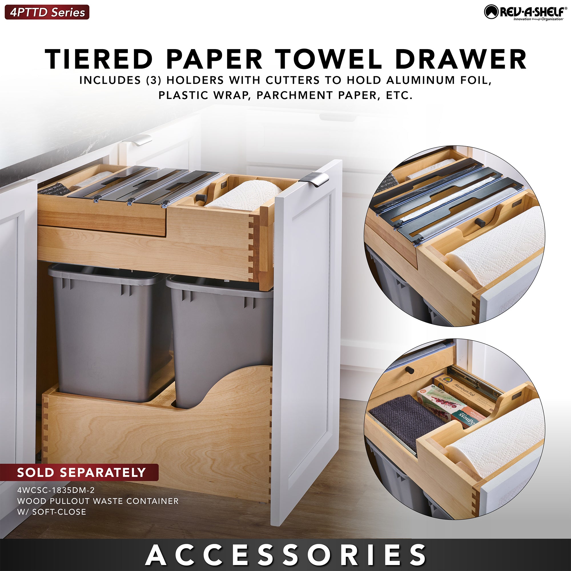 Rev-A-Shelf Kitchen Paper Towel Holder with Soft-Close for 18” Base Cabinets