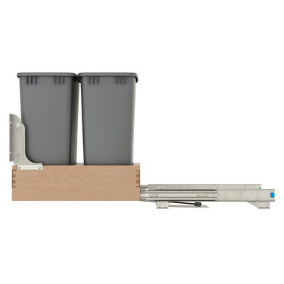 Rev-A-Shelf Wood Double Pullout Waste Container, Soft-Close, 50 qt, Silver
