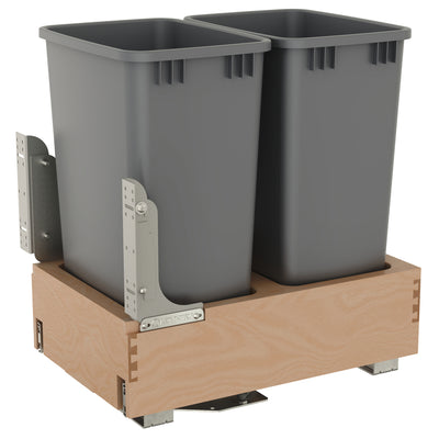 Rev-A-Shelf Wood Double Pullout Waste Container, Soft-Close, 50 qt, Silver
