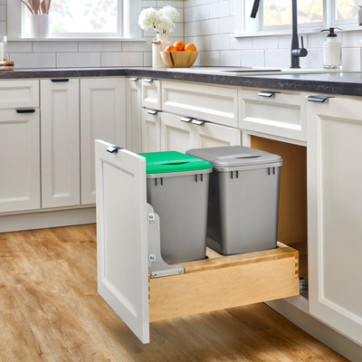 Rev-A-Shelf Wood Double Pullout Waste Container, Soft-Close, 35 qt, Silver