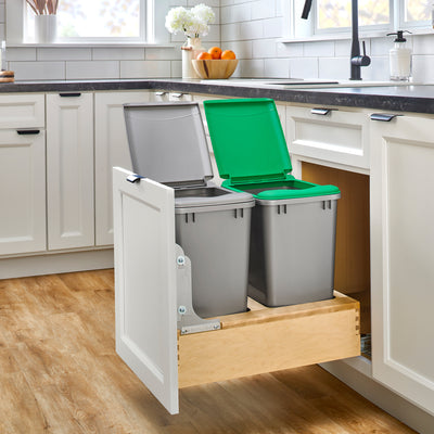 Rev-A-Shelf Wood Double Pullout Waste Container, Soft-Close, 35 qt, Silver