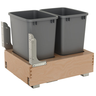 Rev-A-Shelf Wood Double Pullout Waste Container, Soft-Close, 35 qt, Silver