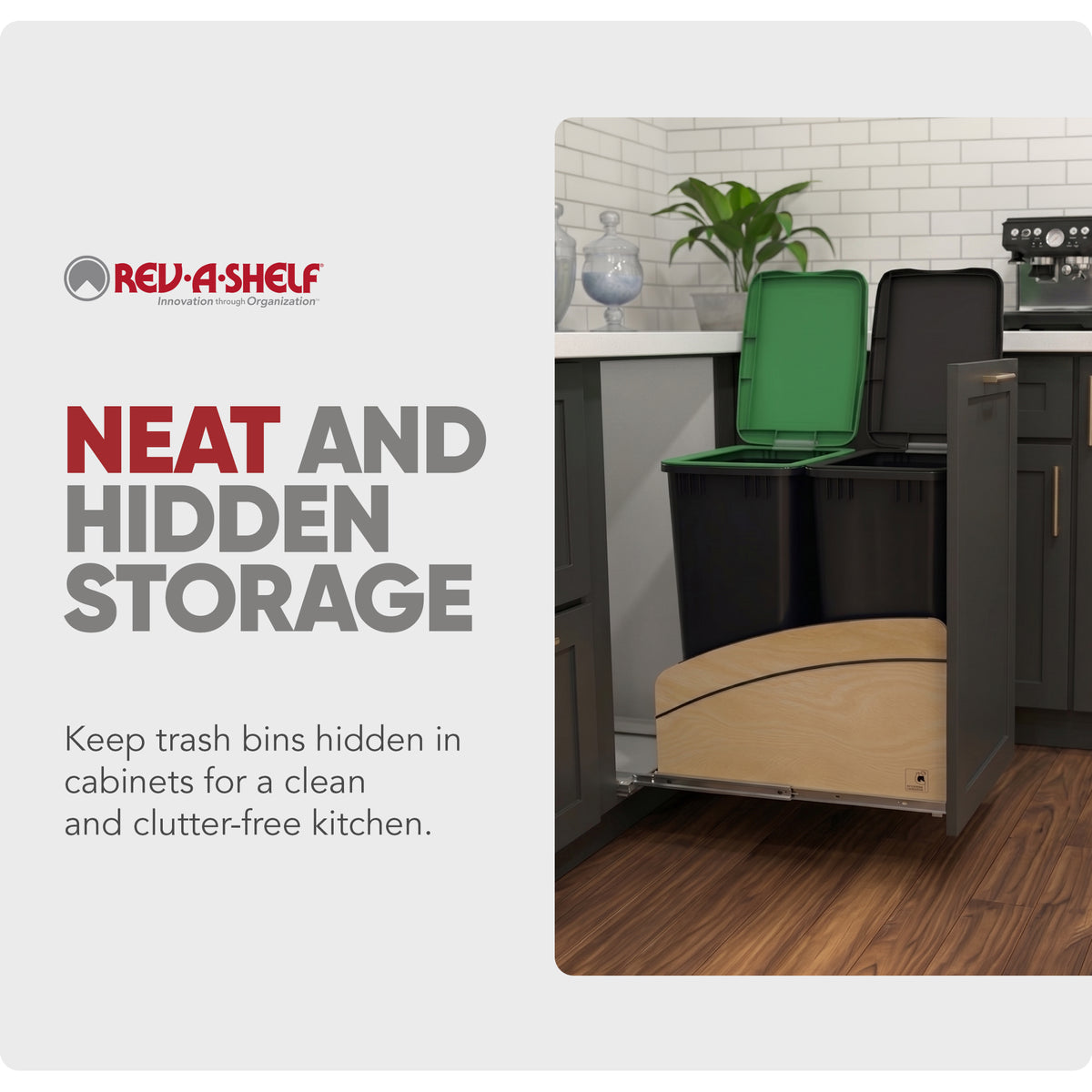 Rev-A-Shelf Maple Double Pullout Waste Container, Soft-Close, 50 qt, Black - VMInnovations