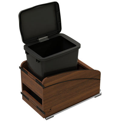 Rev-A-Shelf Walnut Wood Pullout Waste Container, Soft-Close, 35 qt, Black