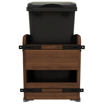 Rev-A-Shelf Walnut Wood Pullout Waste Container, Soft-Close, 35 qt, Black