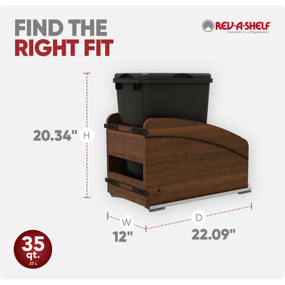 Rev-A-Shelf Walnut Wood Pullout Waste Container, Soft-Close, 35 qt, Black - VMInnovations