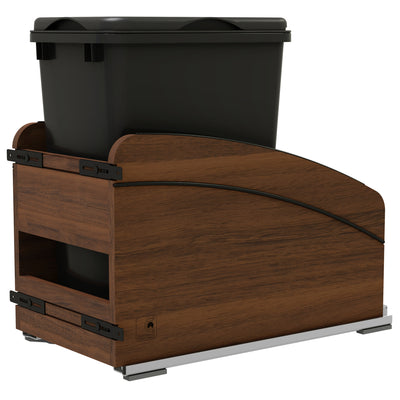 Rev-A-Shelf Walnut Wood Pullout Waste Container, Soft-Close, 35 qt, Black