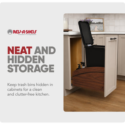 Rev-A-Shelf Walnut Wood Pullout Waste Container, Soft-Close, 50 qt, Black