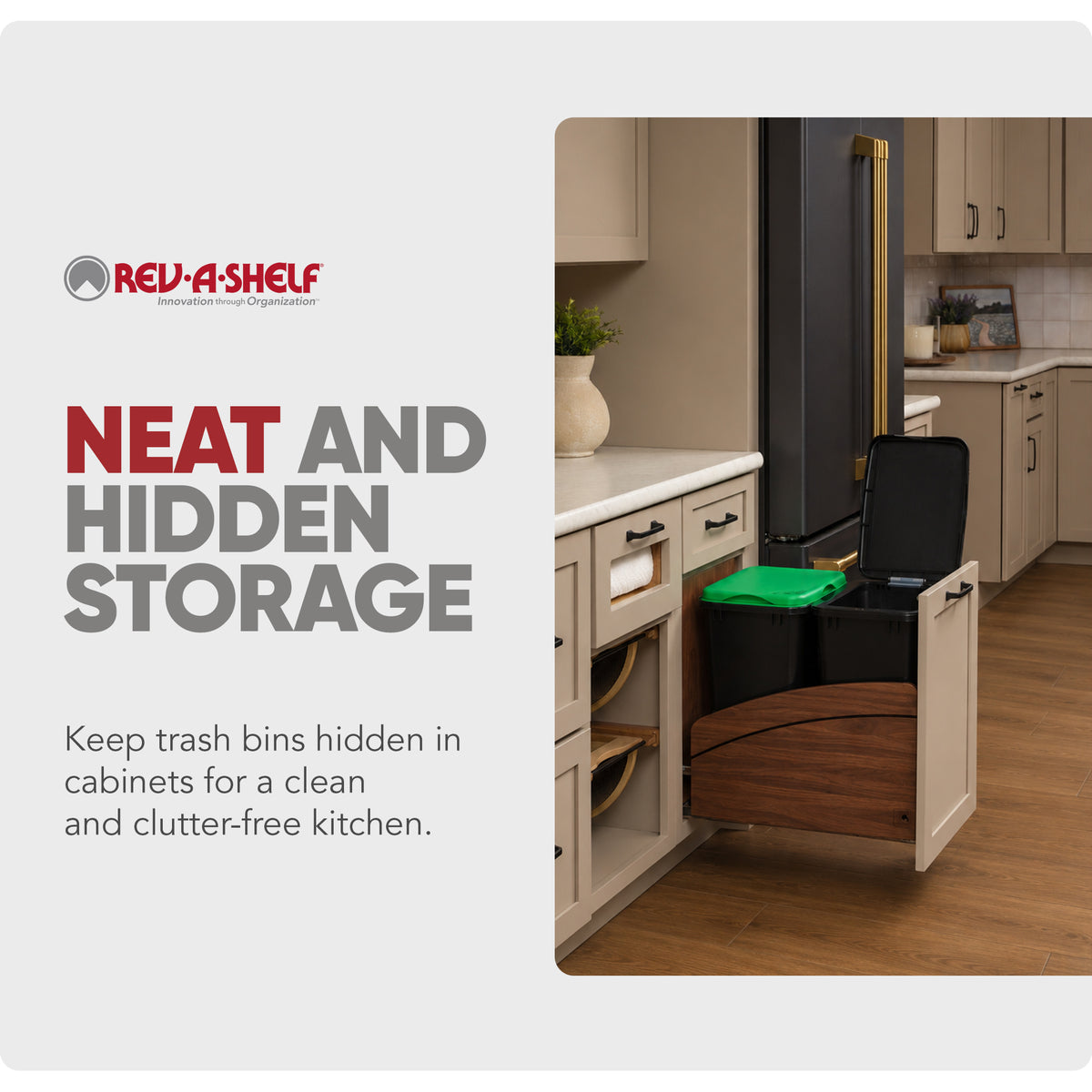 Rev-A-Shelf Walnut Double Pullout Waste Container, Soft-Close, 35 qt, Black - VMInnovations
