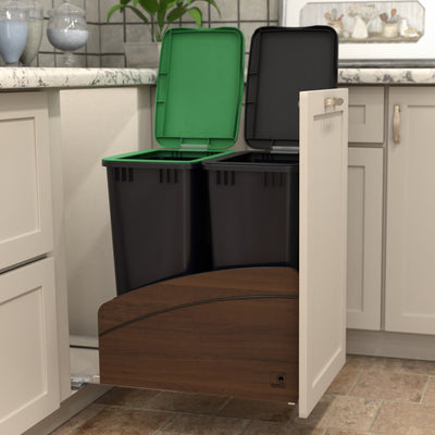 Rev-A-Shelf Walnut Double Pullout Waste Container, Soft-Close, 50 qt, Black