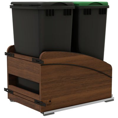 Rev-A-Shelf Walnut Double Pullout Waste Container, Soft-Close, 50 qt, Black