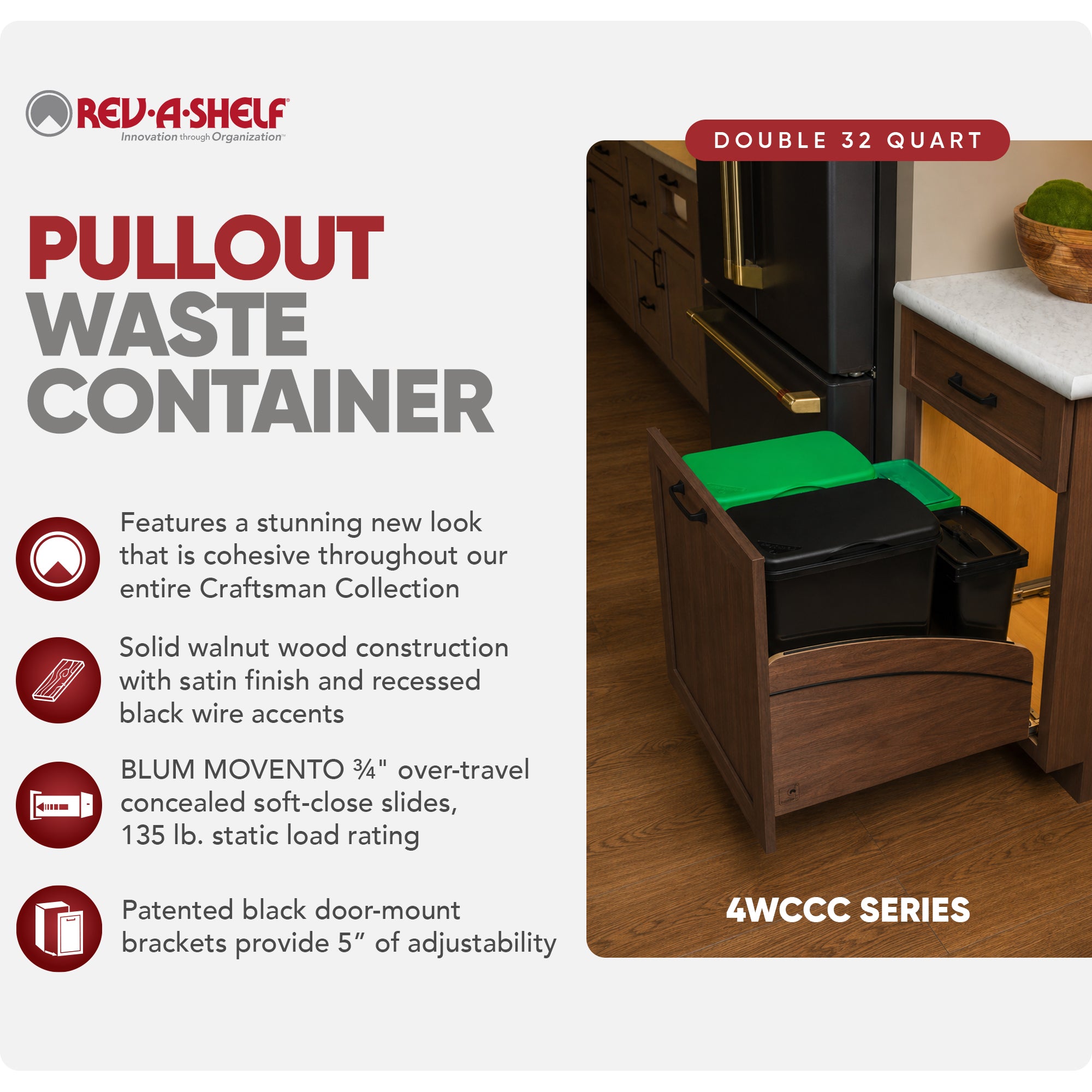 Rev-A-Shelf Craftsman Collection Double Pullout Trash Cans and Compost Bins - VMInnovations