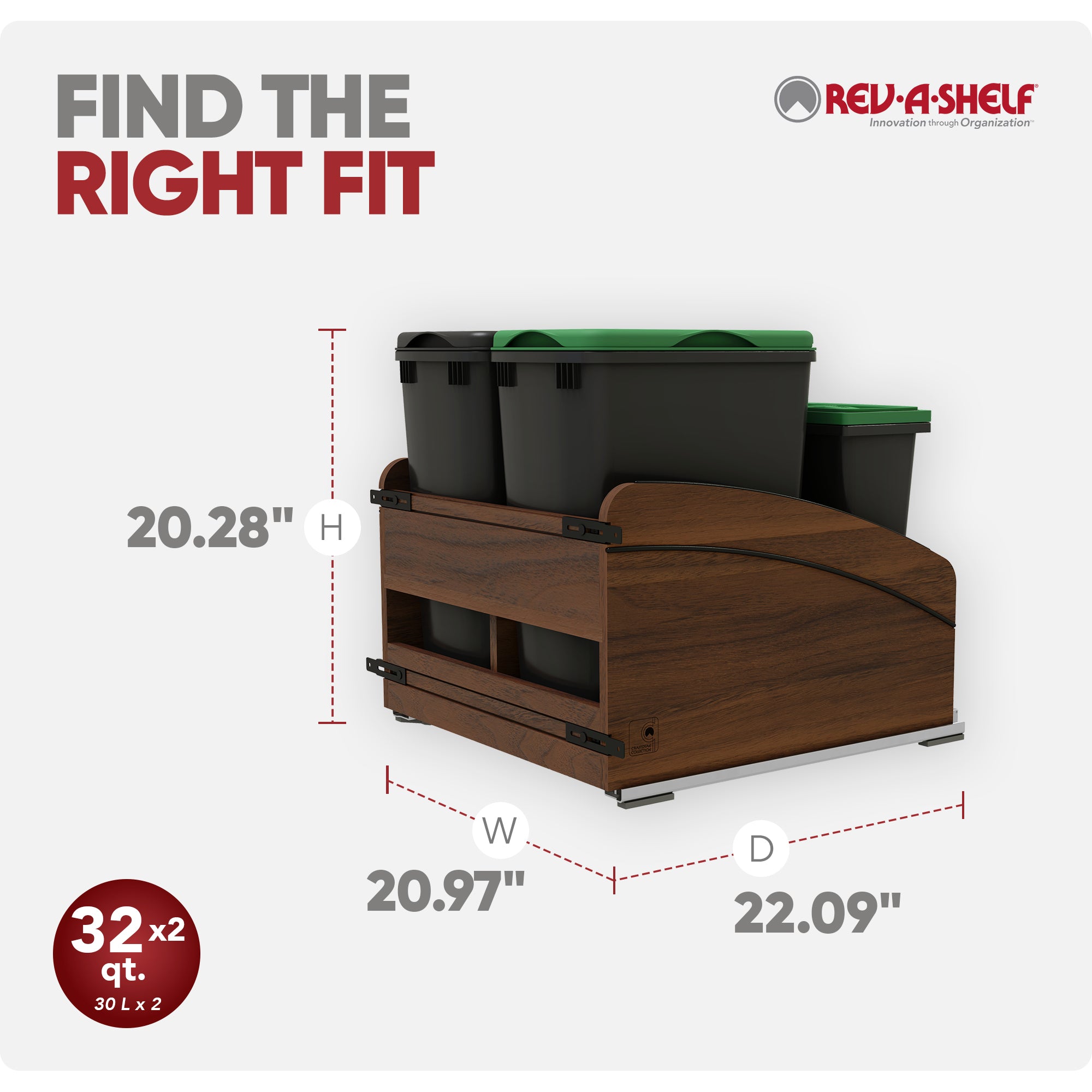 Rev-A-Shelf Craftsman Collection Double Pullout Trash Cans and Compost Bins - VMInnovations