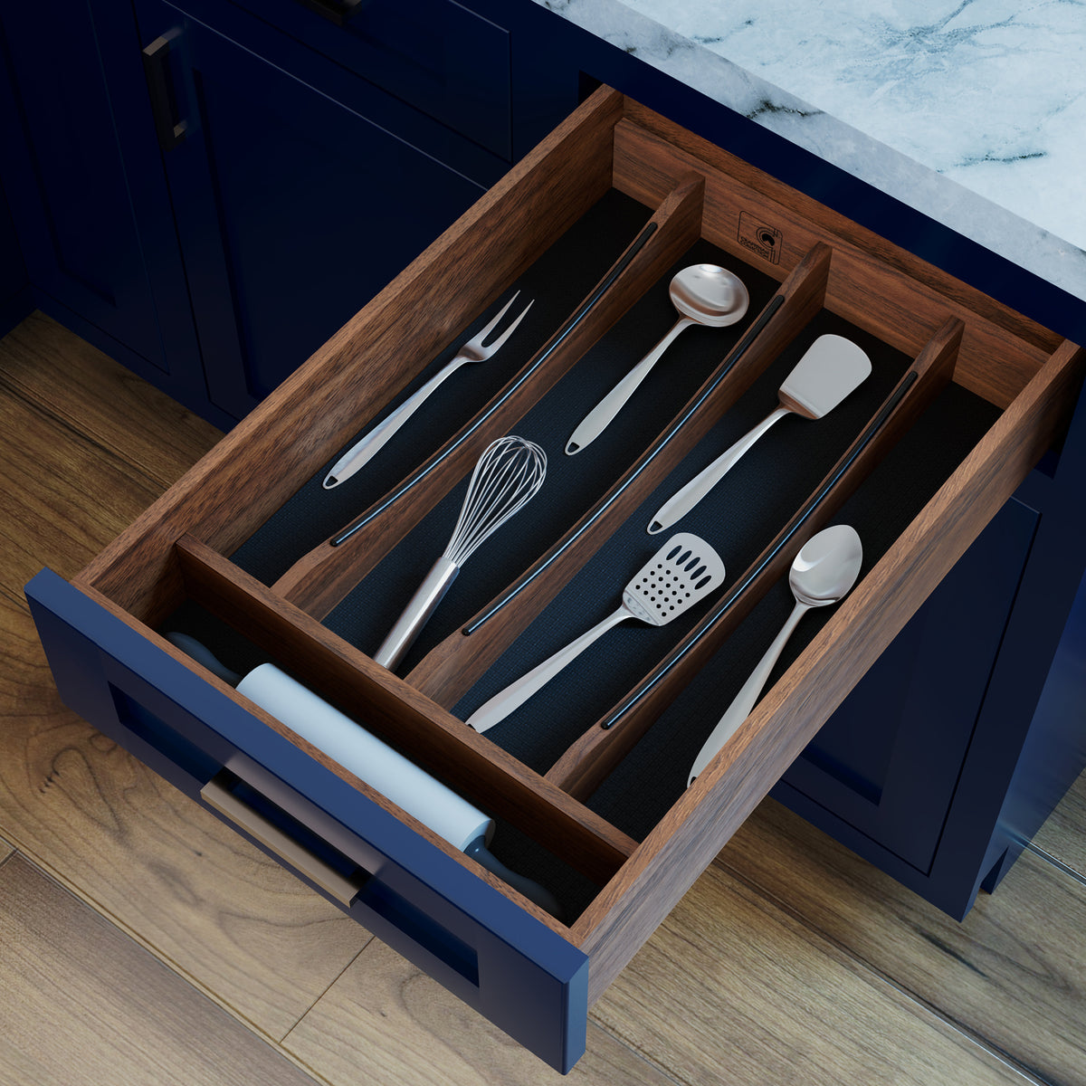Rev-A-Shelf Utensil Insert, Black Accents, Walnut, 13.23 in., 4WUTCC-WN-18MB-1