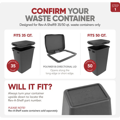 Rev-A-Shelf Kitchen Waste Container & Trash Can Lid, Fits 35 & 50 Qt, White