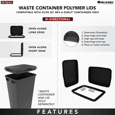 Rev-A-Shelf Kitchen Waste Container & Trash Can Lid, Fits 35 & 50 Qt, Red