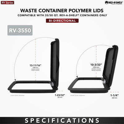 Rev-A-Shelf Kitchen Waste Container & Trash Can Lid, Fits 35 & 50 Qt, Black