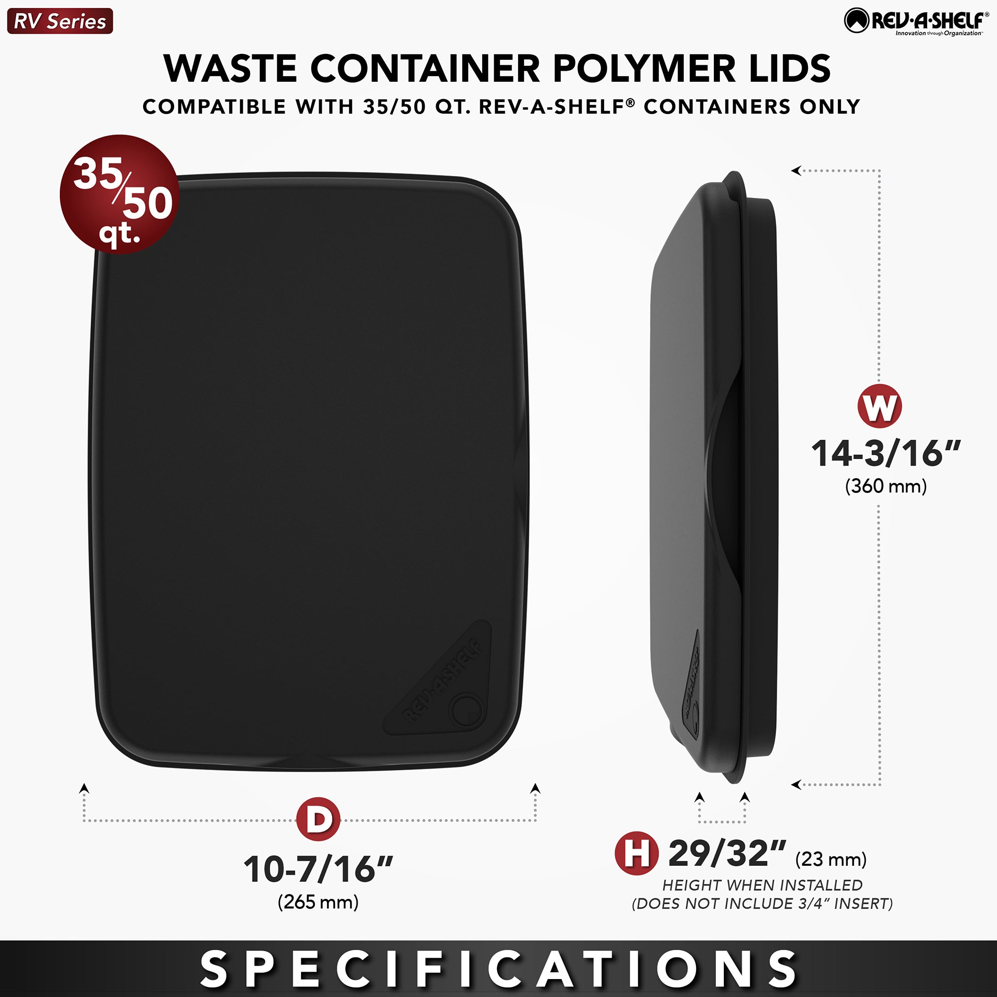 Rev-A-Shelf Kitchen Waste Container & Trash Can Lid, Fits 35 & 50 Qt, Blue