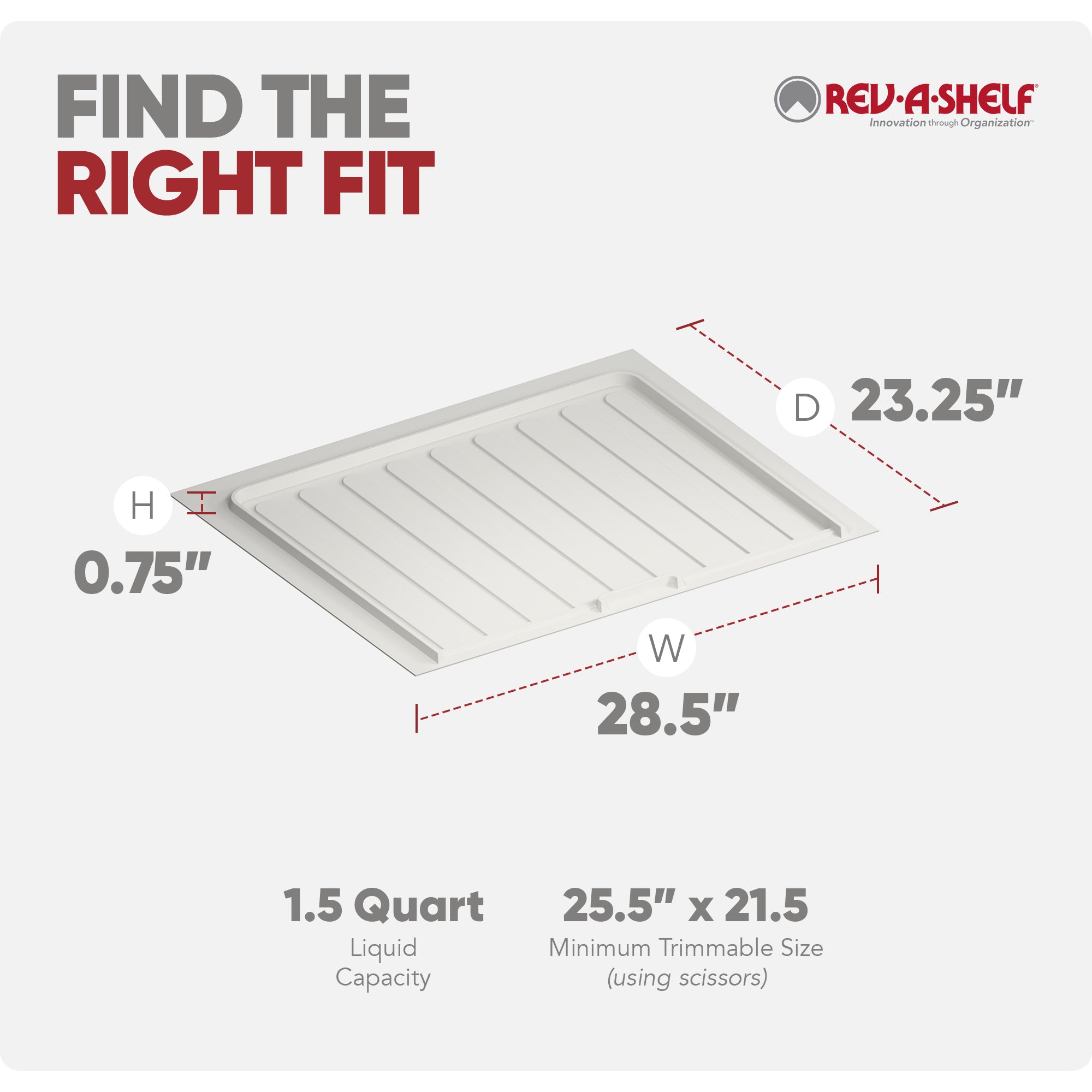 Rev-A-Shelf Under Sink Drip Tray for Sink Base Cabinets, Fits 27" - 30"