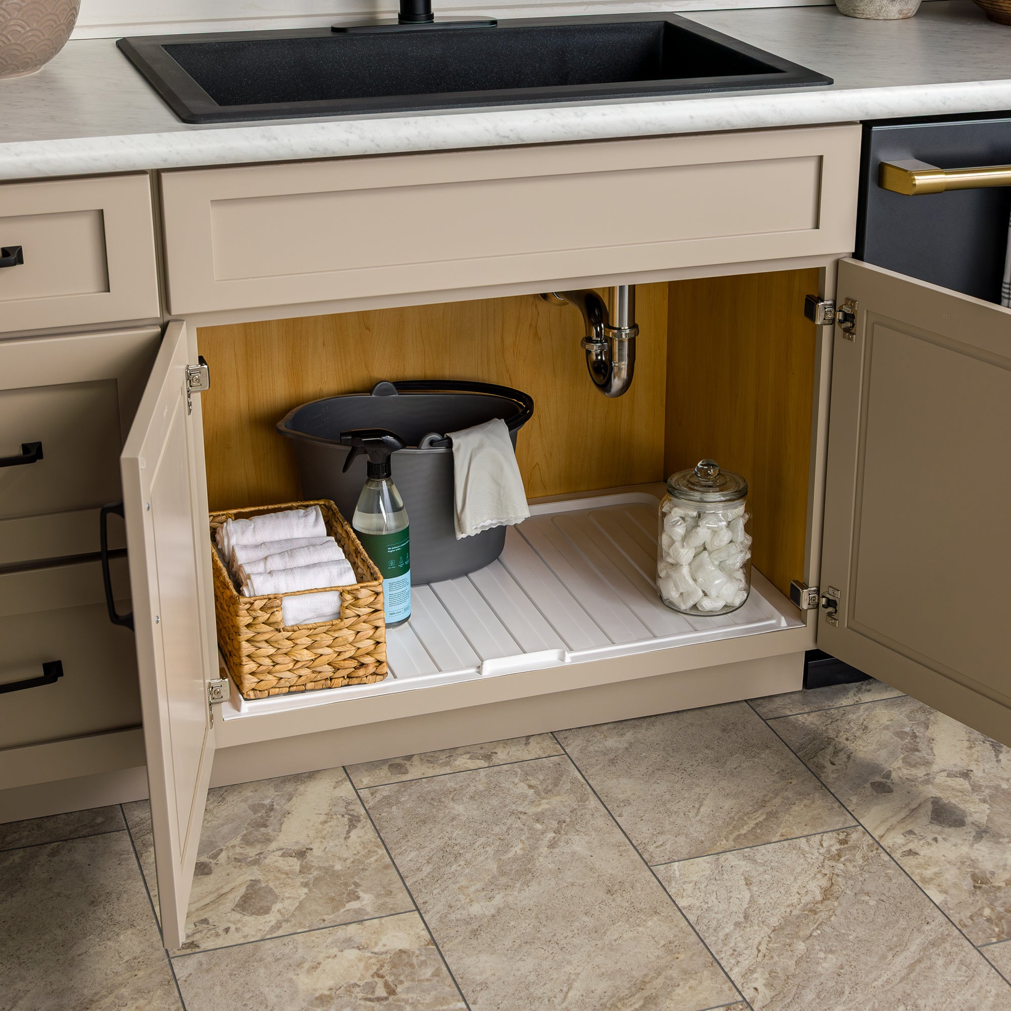 Rev-A-Shelf Under Sink Drip Tray for Sink Base Cabinets, Fits 33" - 36" - VMInnovations