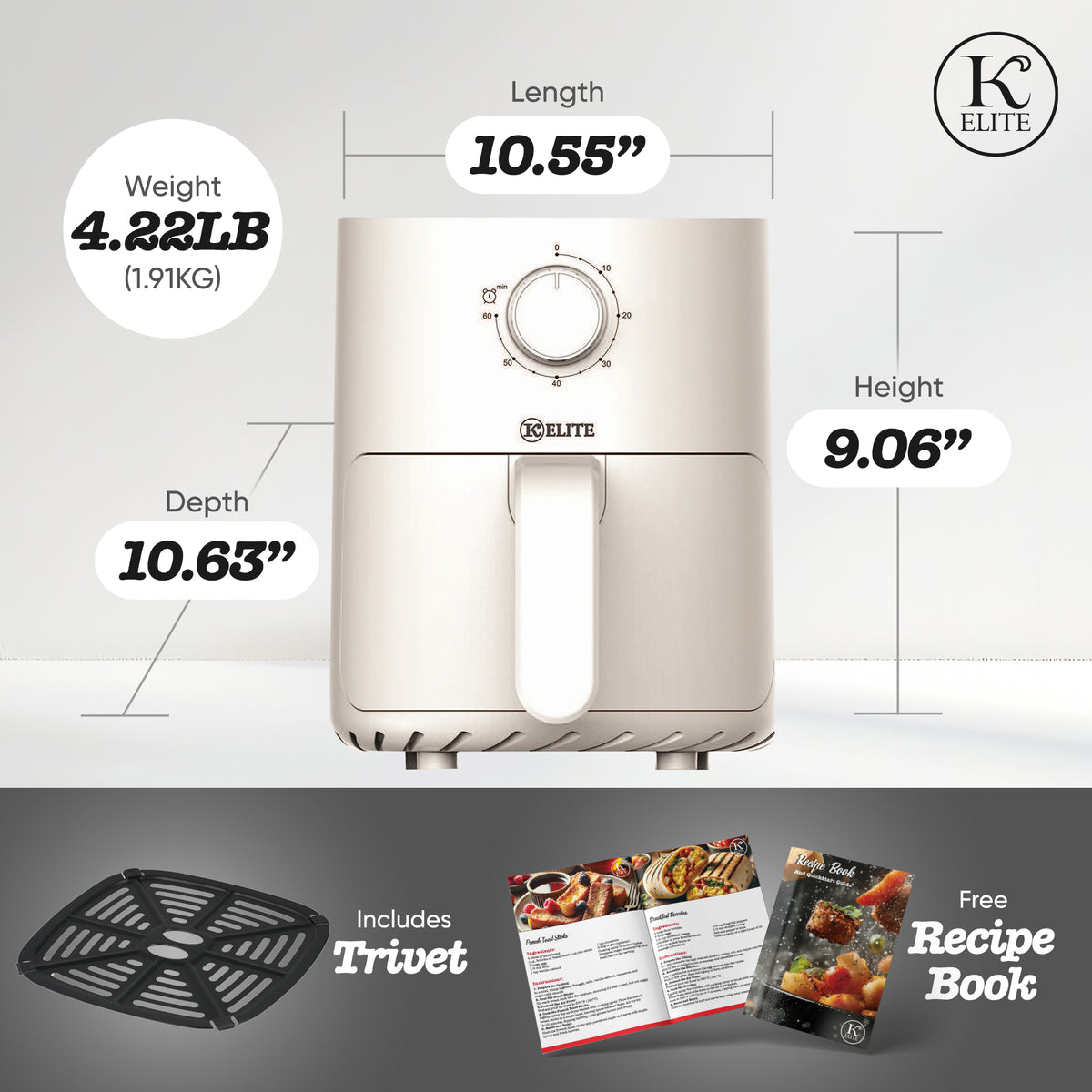 Kitchen Elite 2.2 Qt Compact Mechanical Air Fryer, Manual Knob Control(Open Box)