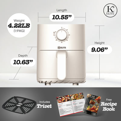 Kitchen Elite 2.2 Qt Compact Mechanical Air Fryer, Manual Knob Control, White (Open Box)