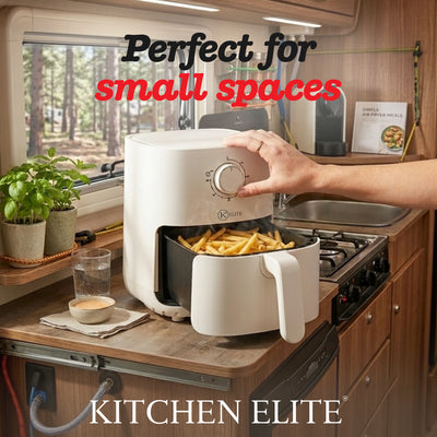 Kitchen Elite 2.2 Qt Compact Mechanical Air Fryer, Manual Knob Control, White (Open Box)