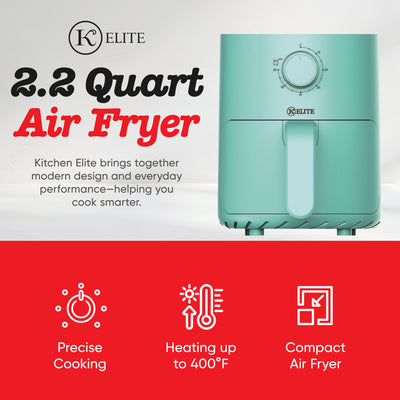 Kitchen Elite 2.2 Qt Compact Mechanical Air Fryer, Manual Knob Controls, Blue - VMInnovations