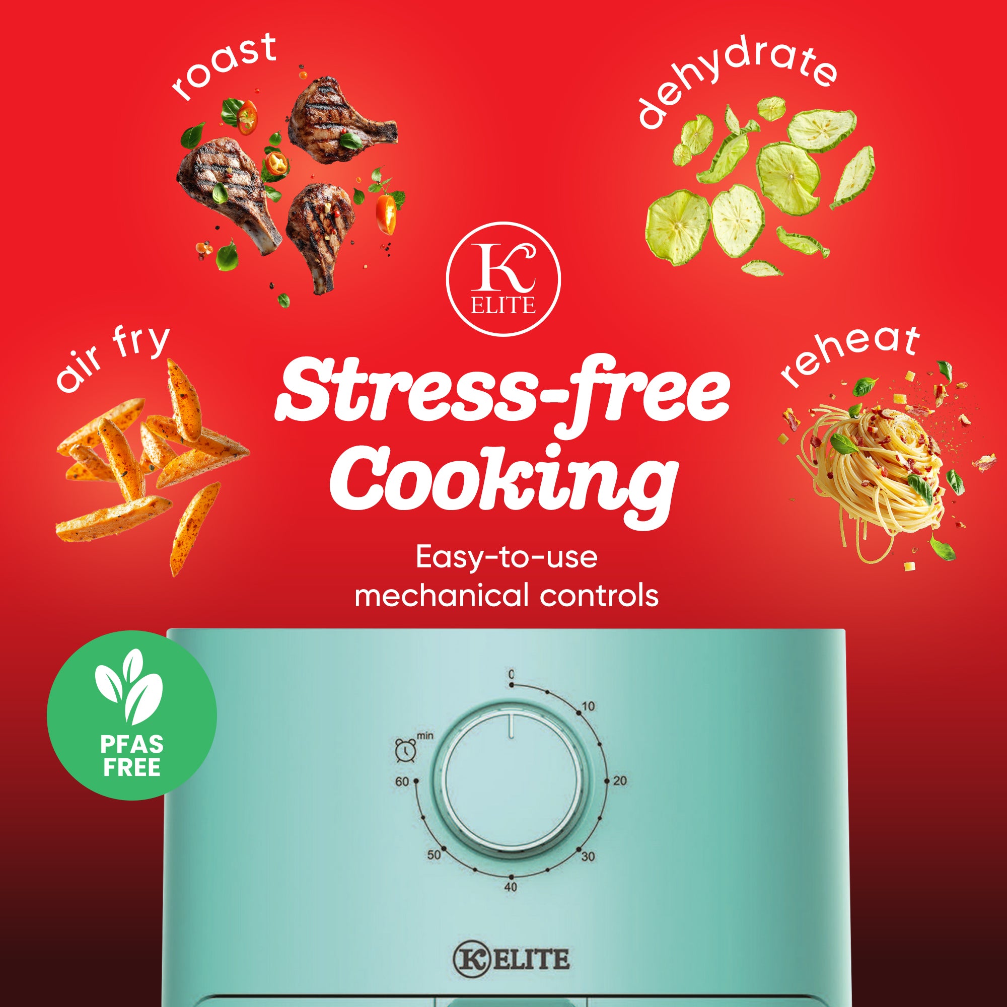 Kitchen Elite 2.2 Qt Compact Mechanical Air Fryer, Manual Knob Controls, Blue - VMInnovations