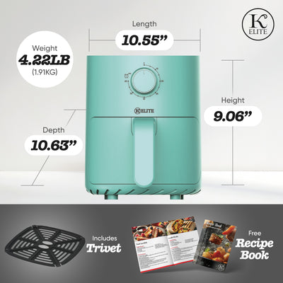 Kitchen Elite 2.2 Qt Compact Mechanical Air Fryer, Manual Knob Controls, Blue - VMInnovations