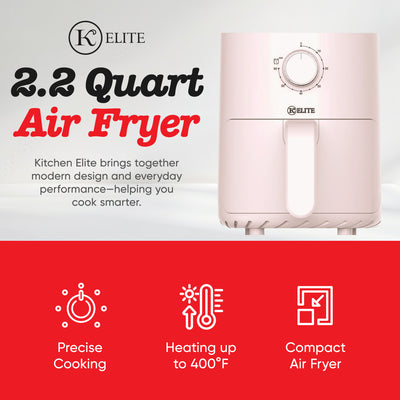 Kitchen Elite Compact Mechanical Air Fryer, Manual Knob Control, Pink (Open Box)