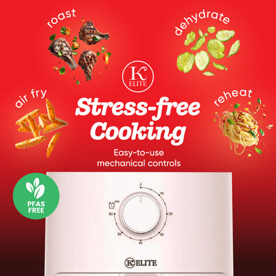 Kitchen Elite Compact Mechanical Air Fryer, Manual Knob Control, Pink (Open Box)