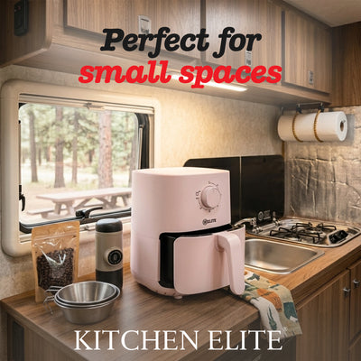 Kitchen Elite Compact Mechanical Air Fryer, Manual Knob Control, Pink (Open Box)