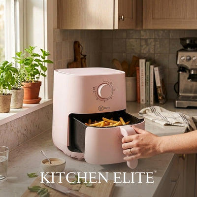 Kitchen Elite Compact Mechanical Air Fryer, Manual Knob Control, Pink (Open Box)
