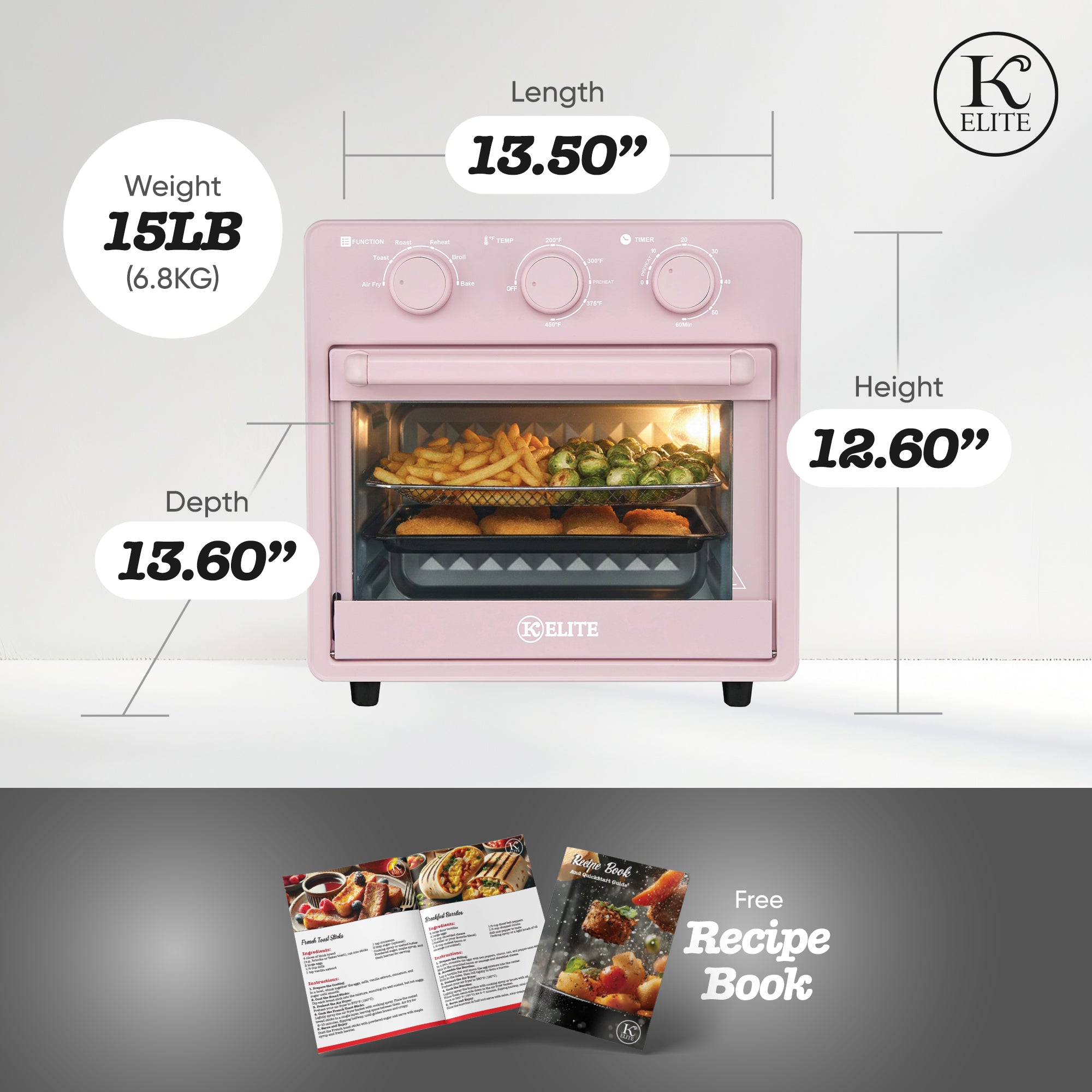 Kitchen Elite 16 Quart Mechanical Air Fryer Oven with Viewing Window, (Open Box)