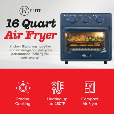 Kitchen Elite 16 Quart Mechanical Air Fryer Oven with Viewing Window, Blue (Open Box)