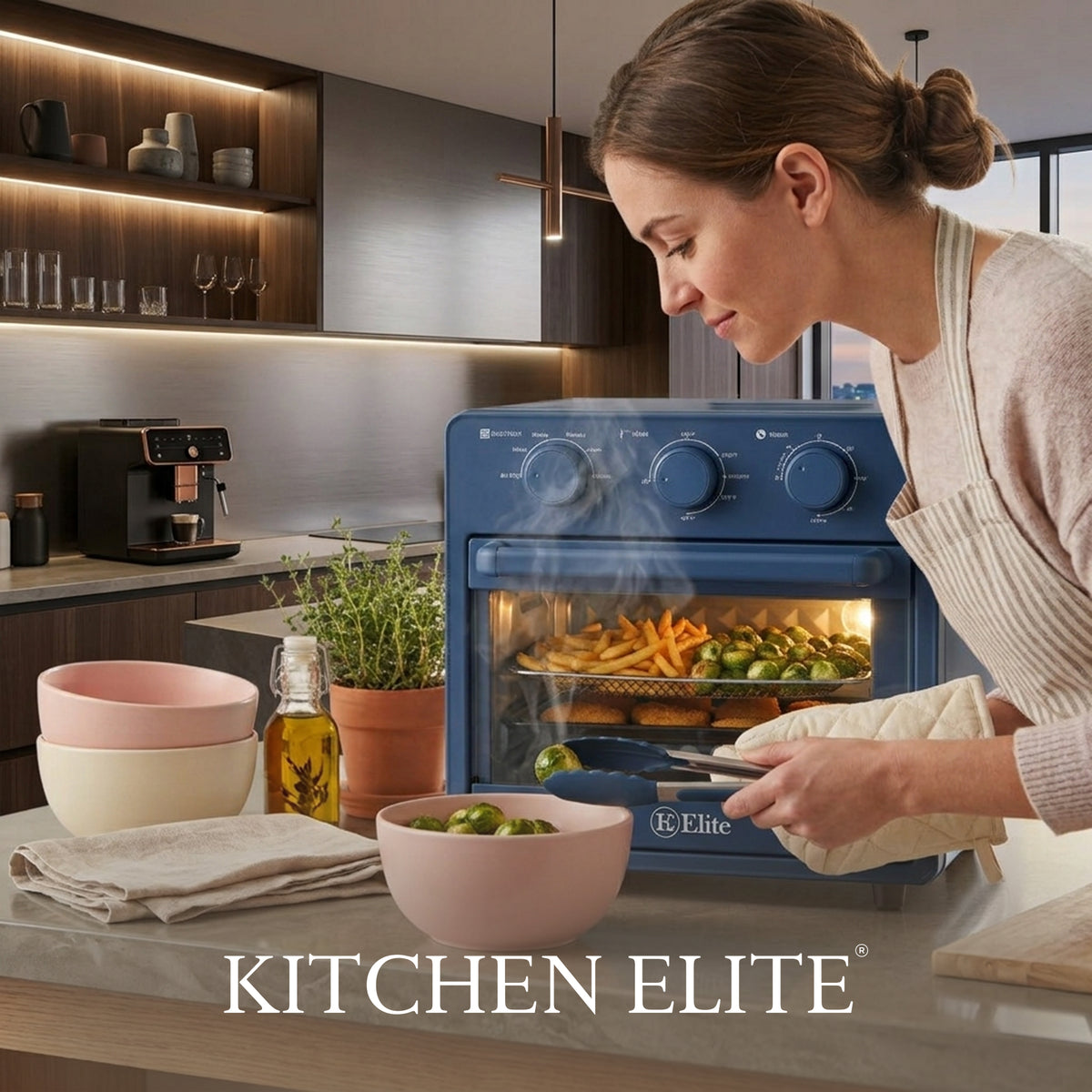 Kitchen Elite 16 Quart Mechanical Air Fryer Oven with Viewing Window, Blue (Open Box)