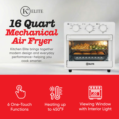 Kitchen Elite 16 Quart Mechanical Air Fryer Oven with Viewing Window, White (Used)