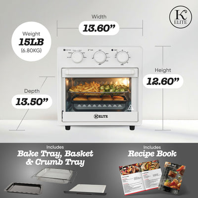 Kitchen Elite 16 Quart Mechanical Air Fryer Oven with Viewing Window, White (Used)