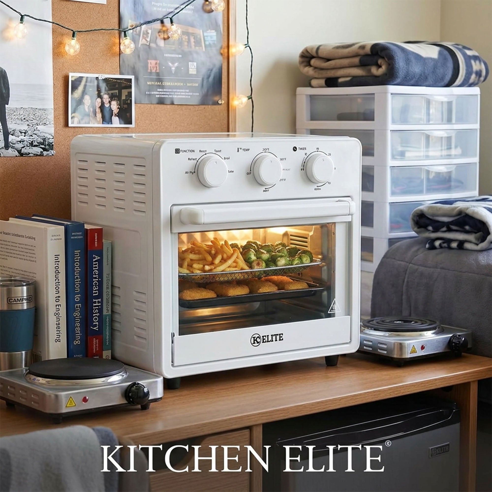 Kitchen Elite 16 Quart Mechanical Air Fryer Oven with Viewing Window, White (Used)