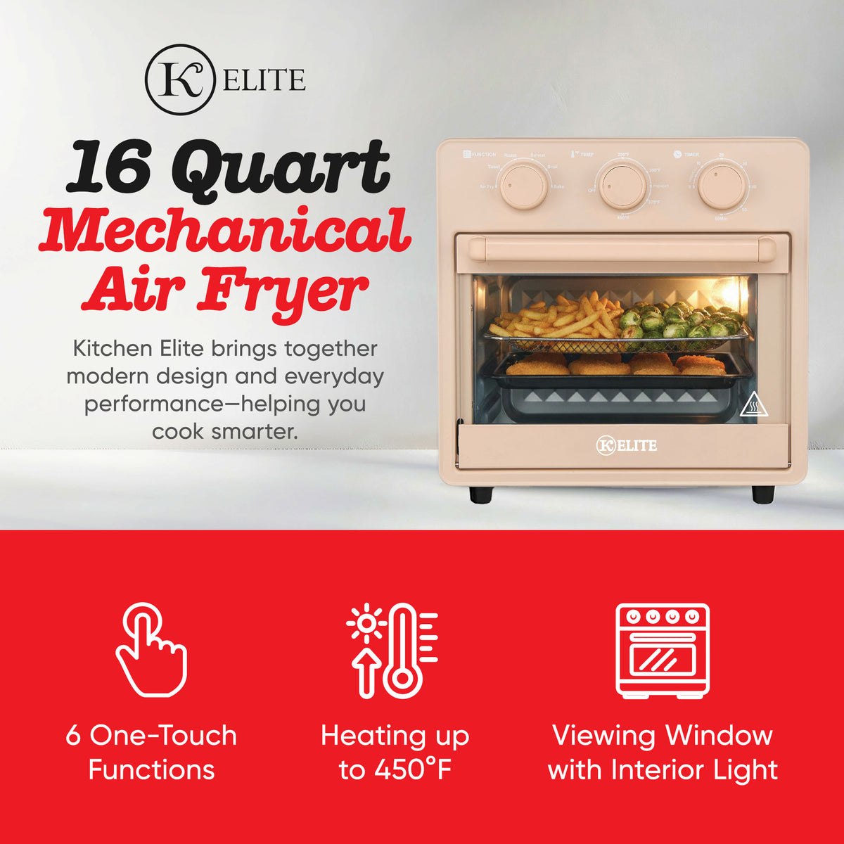 Kitchen Elite 16 Quart Mechanical Air Fryer Oven with Viewing Window, (Open Box)