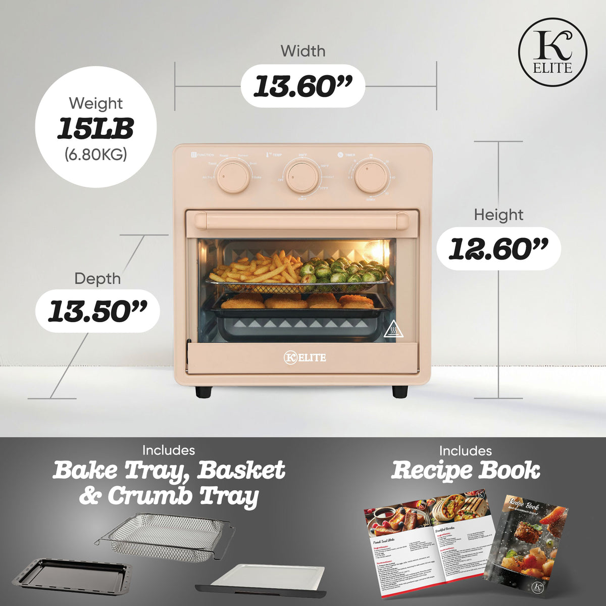 Kitchen Elite 16 Quart Mechanical Air Fryer Oven with Viewing Window, (Open Box)