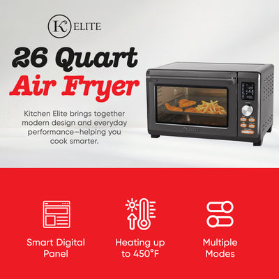 Kitchen Elite 26 Qt Stainless Digital Air Fryer Oven, 10 Smart Programs, Gray - VMInnovations