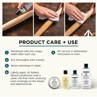 J.K. Adams French Tapered Rolling Pin, Lightweight Baking Dowel, 20.5" x 1.5" - VMInnovations