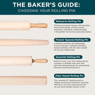 J.K. Adams French Tapered Rolling Pin, Lightweight Baking Dowel, 20.5" x 1.5" - VMInnovations
